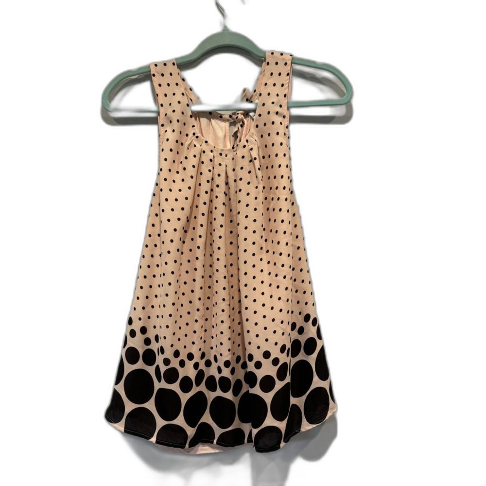 Elle Tank Top Sleeveless Blouse Womens sz XL Pink Black Polka Dot Flowy Career